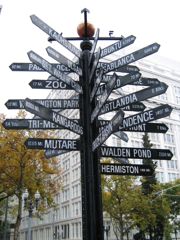 sign post with 20 different directions 