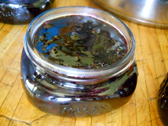 blueberry jam in a small jar 